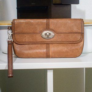 Brown Leather Fossil Wristlet